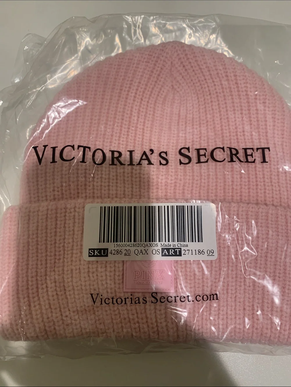 Victoria's Secret Pink Knit Beanie with Pink Patterned Socks Set